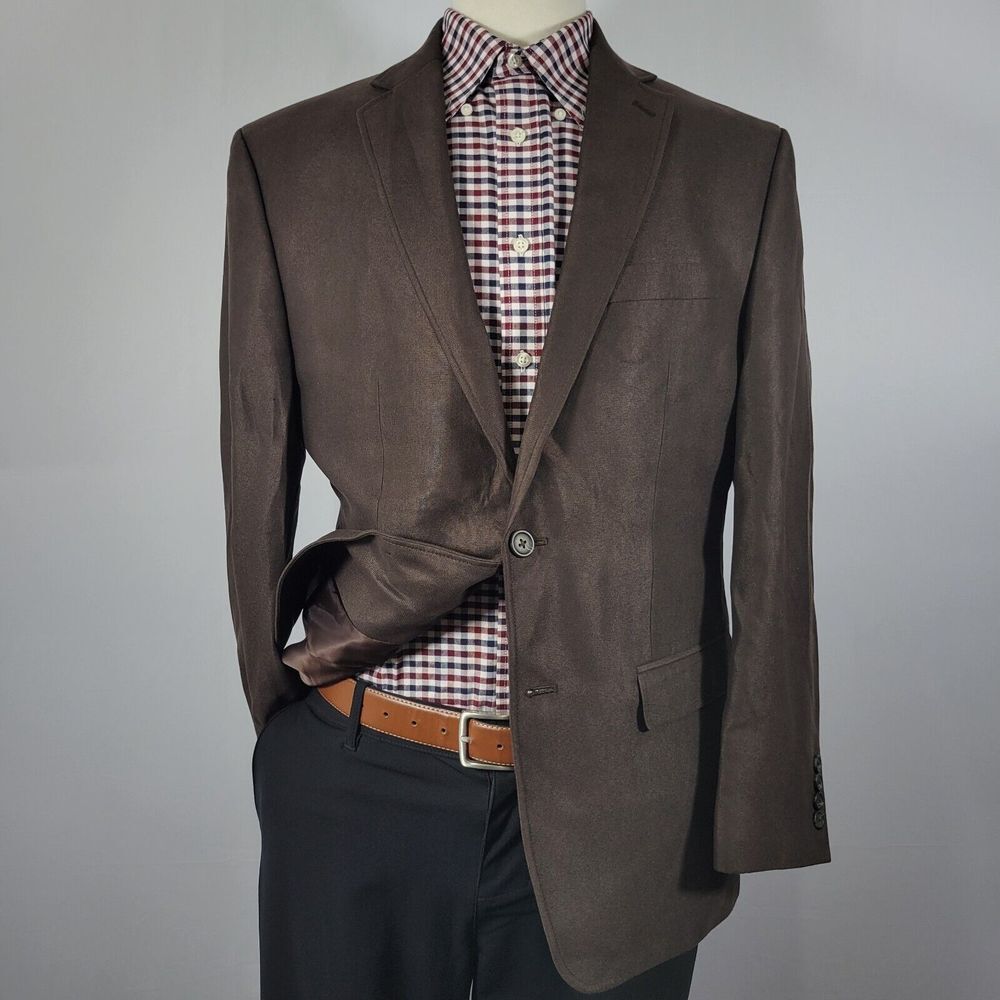 Chaps Men's‎ Suede Sport Coat Blazer Two Button Brown Polyester Size 40R